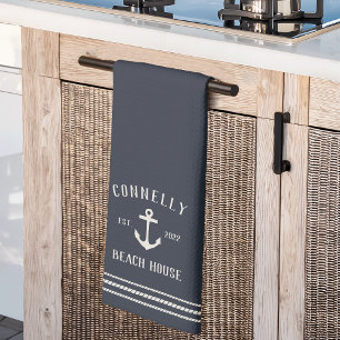 Linge De Cuisine Ancre Rustique bleu marine Maison de plage personn