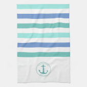 Linge De Cuisine Ancre Turquoise marine Bleu Bleu Blancs Nom de fam (Vertical)