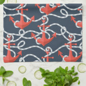 Linge De Cuisine Ancres et motif nautiques de corde (Plié)