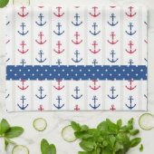 Linge De Cuisine Ancres nautiques Rouge Blanc Bleu (Plié)