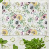 Linge De Cuisine Anémones rose, blanc et jaune. (Plié)