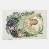 Linge De Cuisine Ange de Pâques victorien avec fleurs de pensées vi (Horizontal)