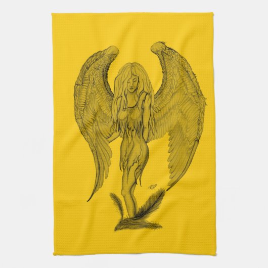 Linge De Cuisine Angel, Crayon, design noir jaune (Vertical)