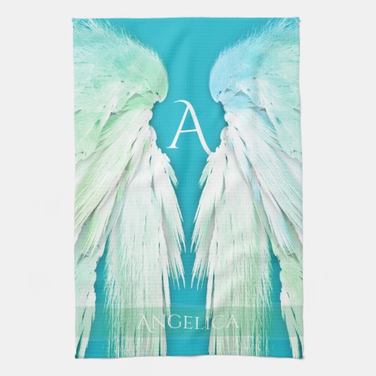 Linge De Cuisine ANGEL WINGS Monogramme Nom Fresh Ombre (Vertical)
