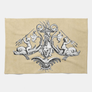 Linge De Cuisine Anges avec des tridents sur des dauphins