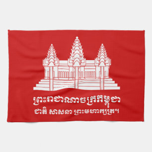 Linge De Cuisine Angkor Vat Cambodgien / Khmer Drapeau avec devise