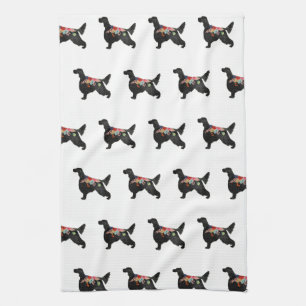 Linge De Cuisine Anglais Setter Chien race Bohème Floral Silhouett