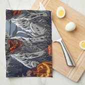 Linge De Cuisine Anglais Setter Halloween Éffrayant (Quart Plié)