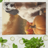 Linge De Cuisine Anglais Setter Puppy Automne Citrouille de plaisir (Plié)