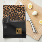 Linge De Cuisine Animau de léopard Brown exotique| Monogramme (Quart Plié)