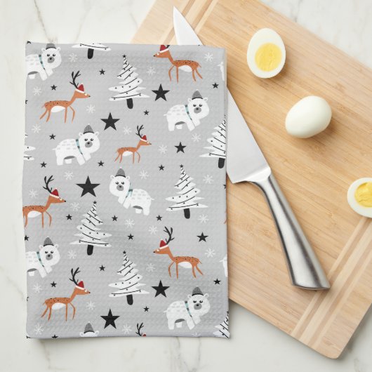 Linge De Cuisine Animaux boisés et arbres de Noël (Quart Plié)