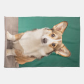 Linge De Cuisine Animaux de bébés cutest | Corgi sur Turquoise (Horizontal)