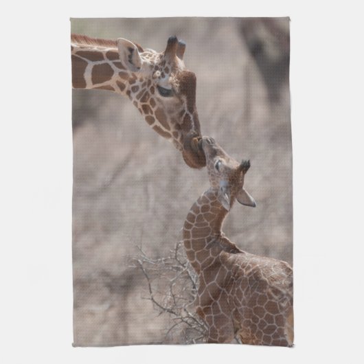 Linge De Cuisine Animaux de bébés cutest | Giraffe mère et bébé (Vertical)