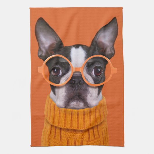 Linge De Cuisine Animaux de bébés cutest | Orange Boston Terrier (Vertical)