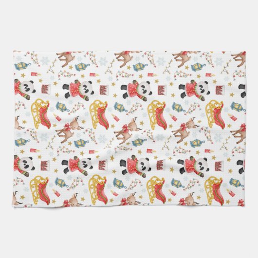 Linge De Cuisine Animaux de Noël (Horizontal)