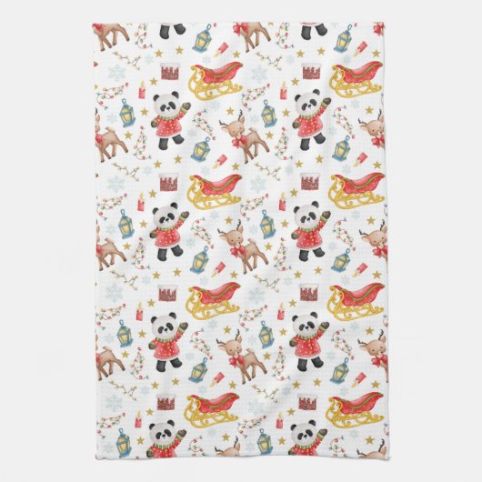 Linge De Cuisine Animaux de Noël (Vertical)