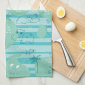 Linge De Cuisine Animaux mignons jouant avec de l'eau 1 (Quart Plié)