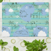 Linge De Cuisine Animaux mignons jouant avec de l'eau 3 (Plié)