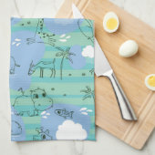 Linge De Cuisine Animaux mignons jouant avec de l'eau 3 (Quart Plié)
