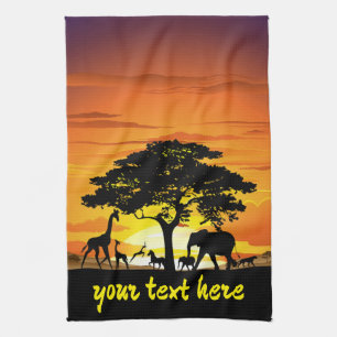 Linge De Cuisine Animaux sauvages sur le coucher de soleil de la sa