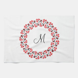 Linge De Cuisine Anneau de fleur rouge Monogramme personnalisé init