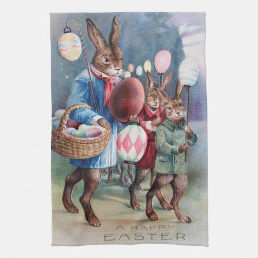 Linge De Cuisine Antique Parade Bunny de Pâques Lanternes aux oeufs (Vertical)