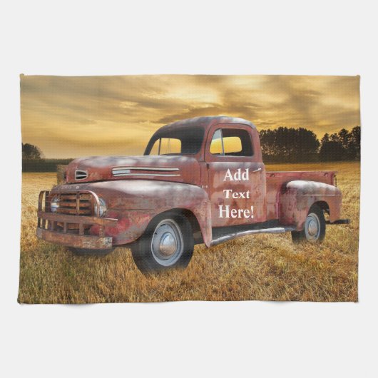 Linge De Cuisine Antique Red Truck Farm Sunset (Horizontal)