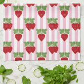 Linge De Cuisine Appliqué fraise sur fond rayé rétro (Plié)