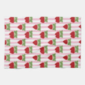 Linge De Cuisine Appliqué fraise sur fond rayé rétro (Horizontal)