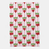 Linge De Cuisine Appliqué fraise sur fond rayé rétro (Vertical)