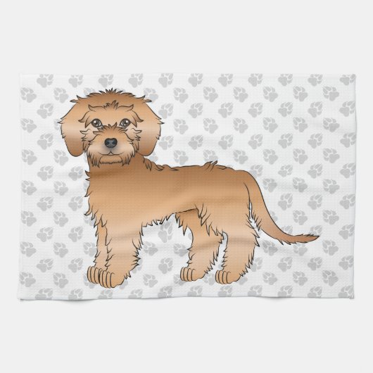 Linge De Cuisine Apricot Mini Goldendoodle Cute Cartoon Chien & Pât (Horizontal)