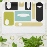 Linge De Cuisine Aqua Blue Green Black Funky Rectangles mi-siècle<br><div class="desc">Ajoutez une pop de couleur à votre cuisine avec cette fabuleuse serviette de cuisine rétro. Carré et rectangles aux couleurs ludiques de l'aqua bleu,  jaune,  vert avocat,  noir et blanc.</div>