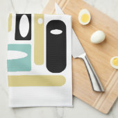 Linge De Cuisine Aqua Blue Green Black Funky Rectangles mi-siècle (Quart Plié)