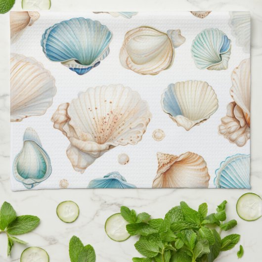 Linge De Cuisine Aqua Cream Beach Shells Shower de Mariage (Plié)