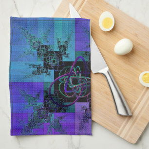 Linge De Cuisine Aqua et Lilac Fractal Joy Tea Towelle