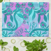 Linge De Cuisine Aqua et Pink Whimsical Magic Garden (Plié)