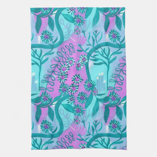 Linge De Cuisine Aqua et Pink Whimsical Magic Garden (Vertical)