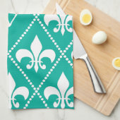 Linge De Cuisine Aqua Fleur de Lis avec monogramme initial (Quart Plié)