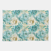 Linge De Cuisine Aqua Mint Blanc Floral (Horizontal)