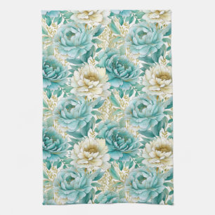 Linge De Cuisine Aqua Mint Blanc Floral