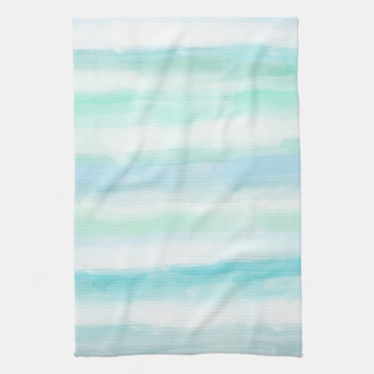 Linge De Cuisine Aqua Mint Bleu Aquarelle Blancs (Vertical)