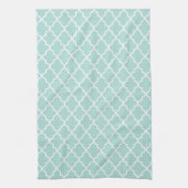 Linge De Cuisine Aqua moderne et Motif Quatrefoil Marocain blanc (Vertical)