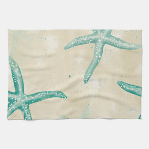 Linge De Cuisine Aqua Starfish, Watercolor Beach Sable Vintage rétr