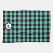 Linge De Cuisine Aqua vert et noir de bison plaqué avec Monogramme (Horizontal)