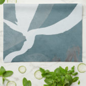 Linge De Cuisine Aquarelle Abstraite gris et blanc turquoise (Plié)