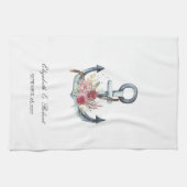 Linge De Cuisine Aquarelle Ancre Fleurs Nautiques (Horizontal)