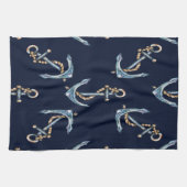 Linge De Cuisine Aquarelle Ancres Bleu marine (Horizontal)