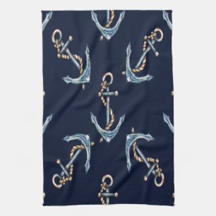 Linge De Cuisine Aquarelle Ancres Bleu Nuit