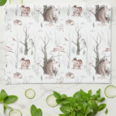 Linge De Cuisine Aquarelle Animaux forestiers (Plié)
