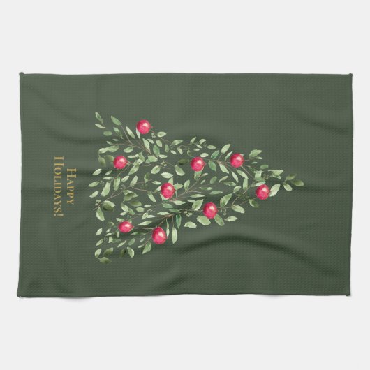 Linge De Cuisine Aquarelle Arbre de Noël Feuillage vert (Horizontal)